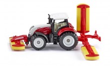 SIKU 1672 Traktor STEYR CVT 6230 s žacími stroji POTTINGER