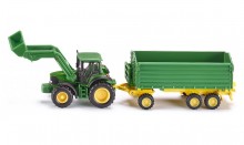 SIKU 1843 Traktor JOHN DEERE 7530 s čelním nakladačem a návěsem 1:87