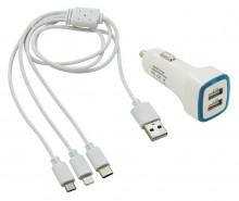 Nabíječka do auta USB 3in1 (micro USB, iPhone, USB C)