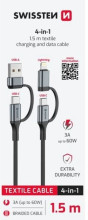 Kabel SWISSTEN 2x USB-C/Lightning/USB-A 1,5m černý 49231