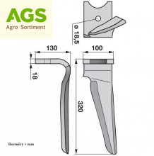 Nůž rotačních bran KVERNELAND NGS 451 Pravý 44010150
