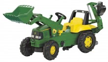 Traktor šlapací JOHN DEER s čelním nakladačem a podkopovou lopatou ROLLY TOYS