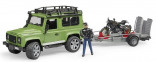Auto LAND ROVER DEFENDER zelené s návěsem, motorka, figurka BWORLD  BRUDER 02598 