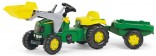 ROLLY TOYS Traktor šlapací JOHN DEERE s čelním nakladačem a návěsem 